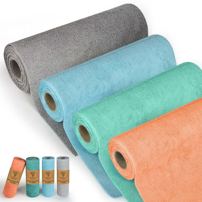 CONLI 4 Roll Microfiber Cleaning Cloth 80 Pack Reusable Microfiber Towels for Household Cleaning and Car Cleaning Easy Tear-Away and Lint Free