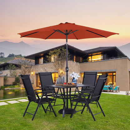 PHI VILLA Outdoor Patio Dining Set for 4 with 9ft Patio Umbrella (No Base), Outdoor Table and Chairs with Adjustable Patio Folding Chair & 37" Metal Dining Table for Garden, Yard and Deck