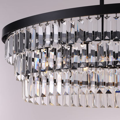 TOCHIC Chandelier 40 inch, Farmhouse Black Crystal Chandelier, Kitchen Island Lighting, Dining Room Light Fixture for High Ceiling, Modern Linear Oval Chandeliers for Living Room, Office Area, Bar