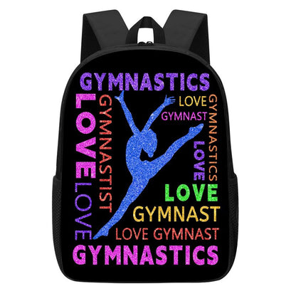DOINBEE Gymnastics Backpack, Gymnastics Backpack for Girls Women, Colorful Love Gymnast on Black Bookbag, Funny Water Resistant Lightweight School Laptop Bags Casual Travel Daypack 17"