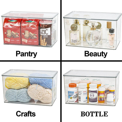 ZEXALOR Clear Plastic Storage Bin with Lid, Organizer for Pantry, Office, Bathroom, Kitchen, Snack, Tea Bag, Coffee Container (Large)