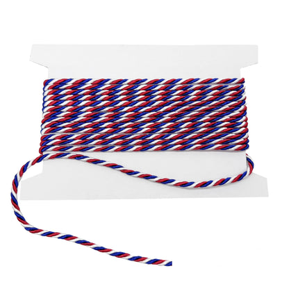 Red/White/Blue 4mm 3/16" Twist Cord – 10 Yards | Decorative Patriotic Trim for Crafts, Sewing, Gift Wrapping, and Home Décor