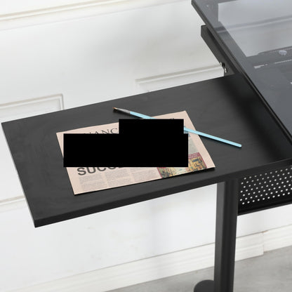 Hand Crank Adjustable Drafting Table Drawing Desk with 2 Metal Drawers，with Stool