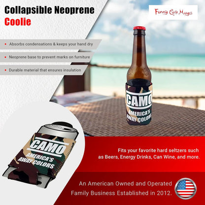 Funny Guy Mugs Camo Collapsible Neoprene Can Coolie - America's Away Colors Drink Cooler