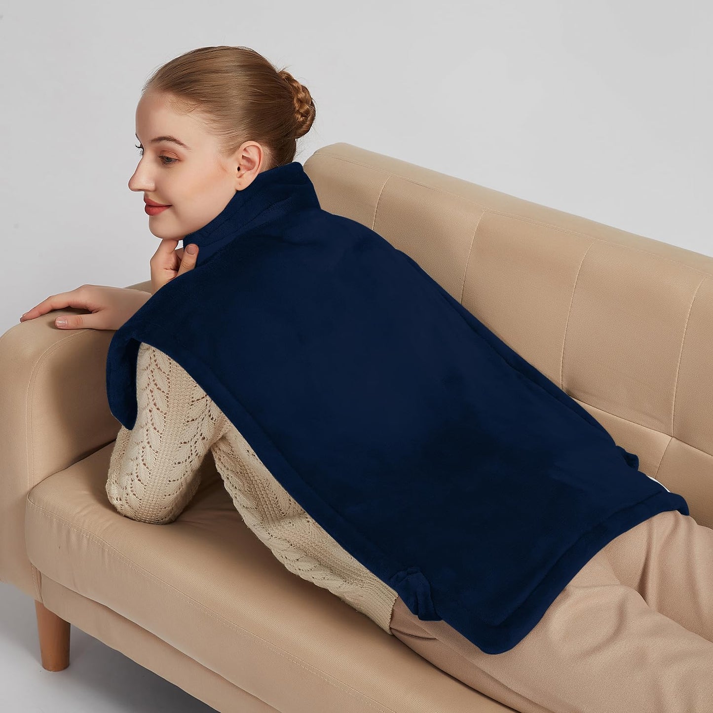 Ruqiji 17''x33'' XXXL King Size Heating Pad with 120 Minutes Auto Shut Off&6 Temperature Settings, Flannel Electric Heating Pad/Pain Relief for Back/Neck/Shoulders/Menstrual Pain/Leg Cramp (Dark Blue)