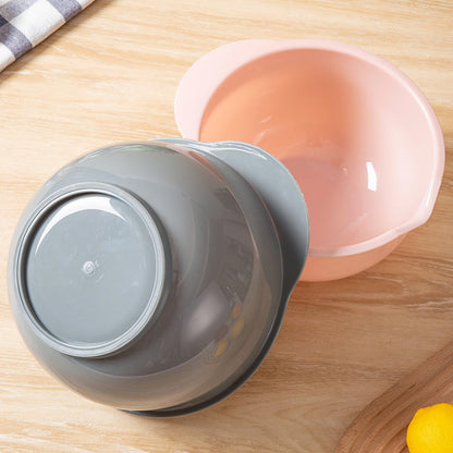 Cheeren Set of 3 Mixing Bowls with Pour Spout-Nesting Design Saves Space - Non-Slip, BPA Free, Dishwasher Safe Plastic - Kitchen Cooking and Baking Supplies (Green Pink Grey)