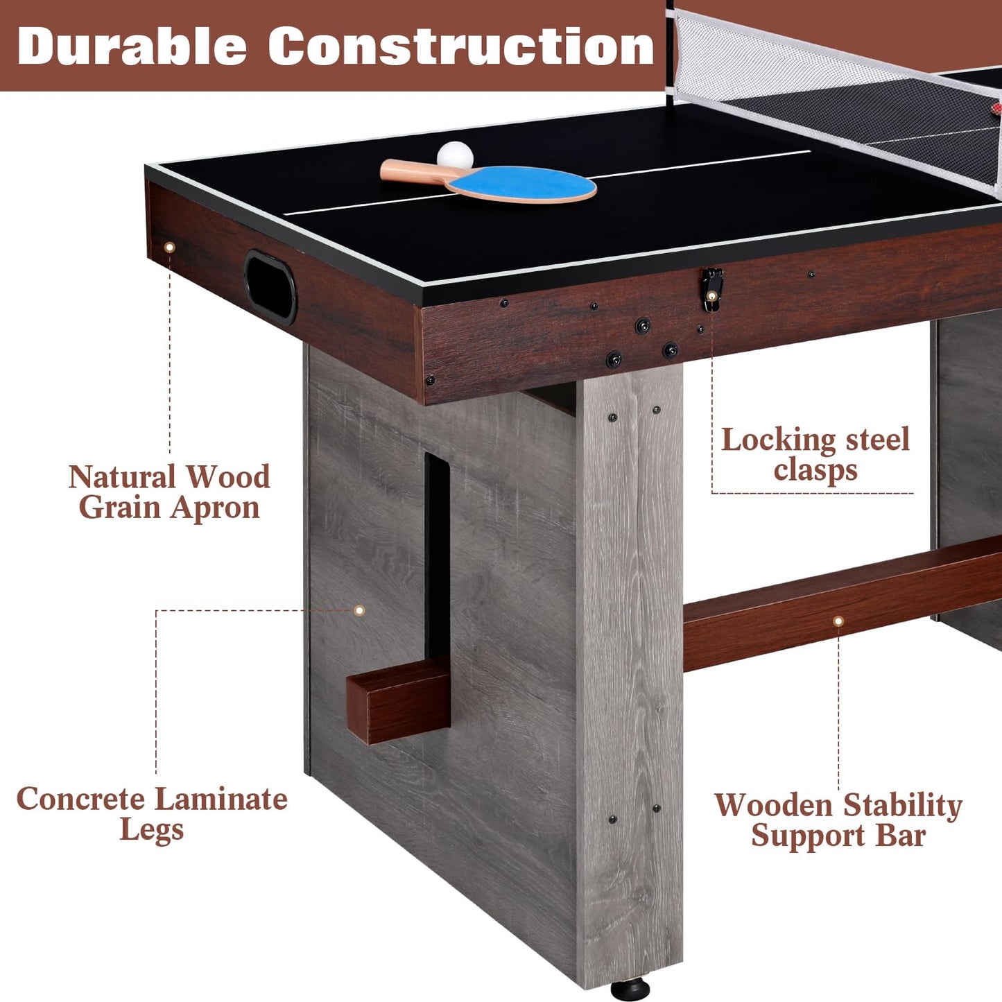 4-in-1 Combo Game Table – 55" Multi-Game Table with Foosball, Electric Air Hockey (Powerful 700mA Motor), Ping Pong & Poker – Great for Home & Game Room Fun