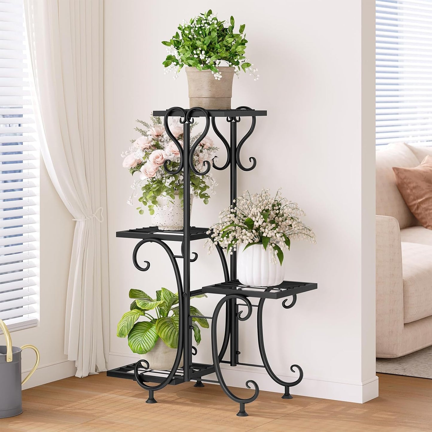 4Tier 4 INGIORDAR Plant Stand Indoor Outdoor Shelf Metal Holder Pot Rack Multiple Plants Stand Tall Flower Shelf Corner