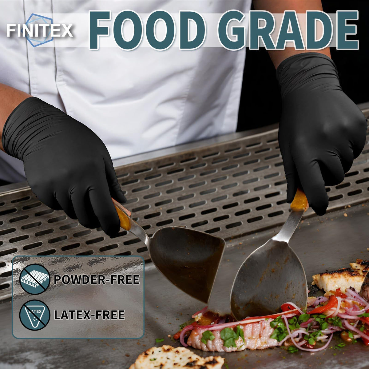 FINITEX - Black Nitrile Disposable Gloves, 5mil, Powder/Latex-Free, Medical Exam 100 PCS For Examination Home Cleaning Food Glove (X-Large)