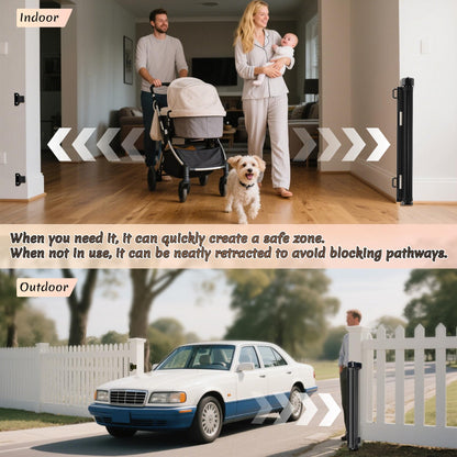 Miumoon 200 inch Retractable Baby Gates 42 inch Tall, Retractable Gate with Reinforced Strip Design to Prevent Crawling Through, 16 FT Outdoor Retractable Gates, Extra Wide Retractable Gate for Garage