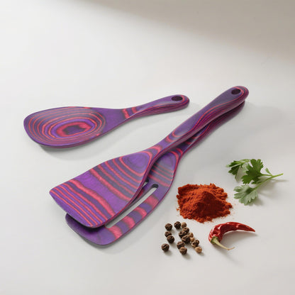 8 PCS Pakkwood Left-Handed Kitchen Utensil Set | Kitchen Cooking Utensil Set with Soup Ladle | Pakkawood Utensils | Non-Stick Wooden Spoons for Cooking | Byzantium