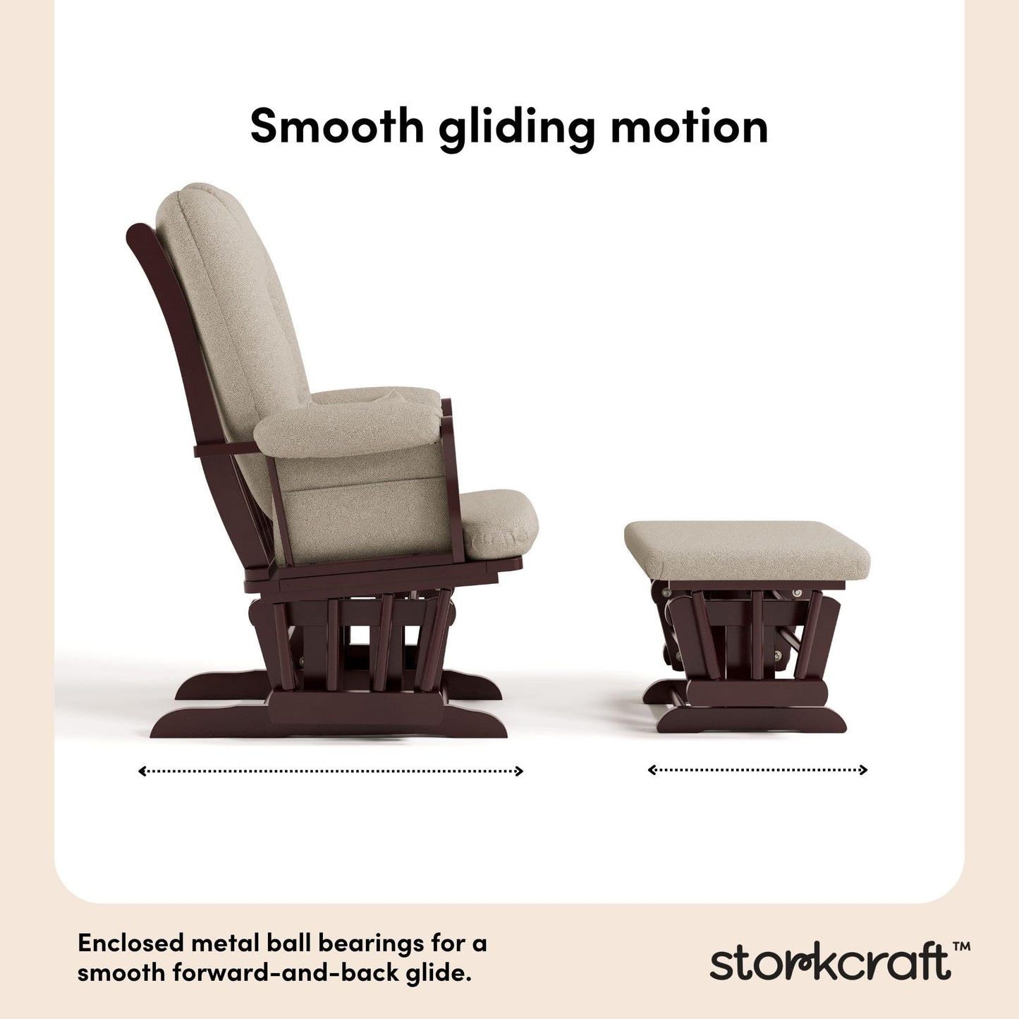 Storkcraft Tuscany Custom Glider and Ottoman with Free Lumbar Pillow (Espresso/Taupe Swirl) - Cleanable Upholstered Comfort Rocking Nursery Chair with Ottoman