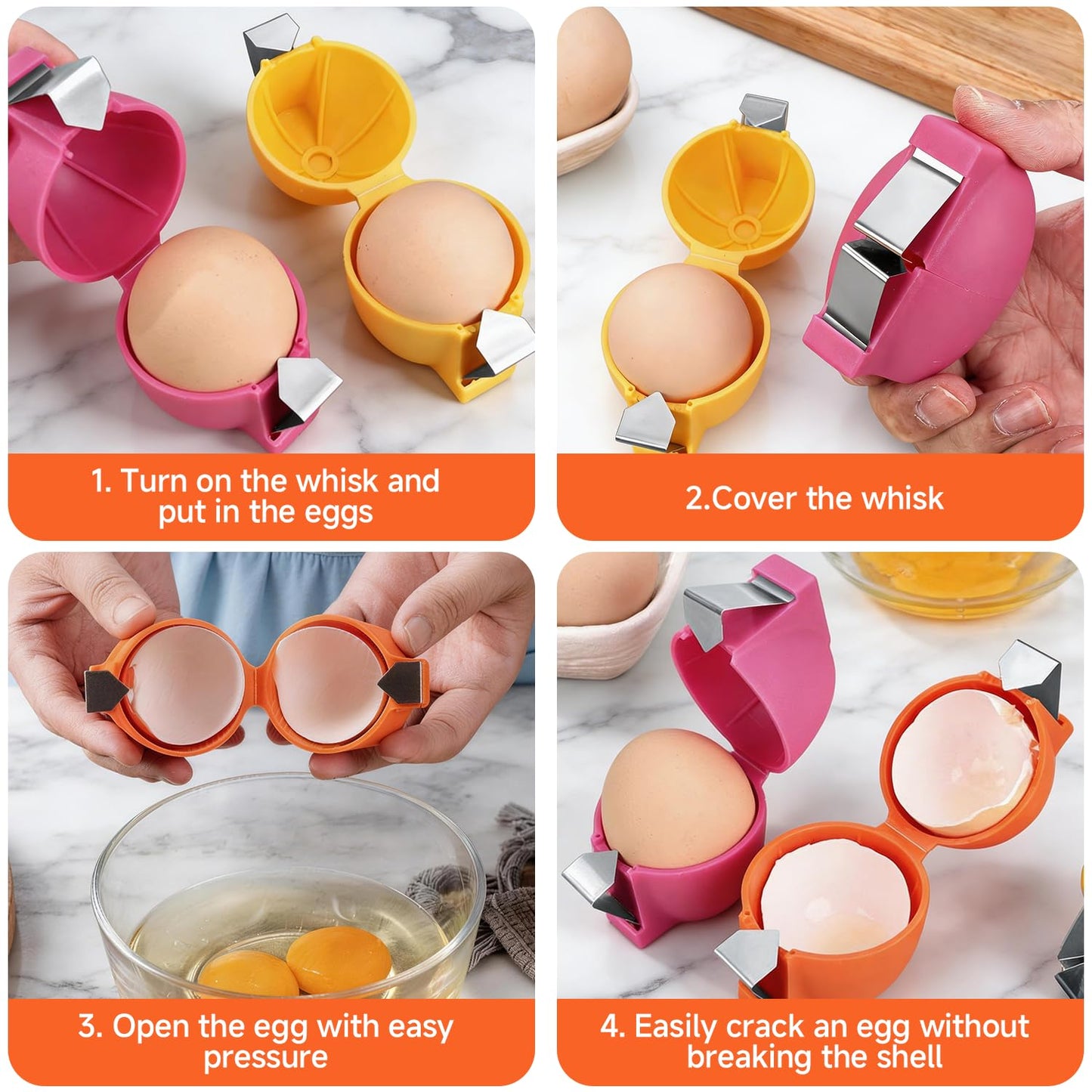 2PCS Egg Shell Opener,2026 Upgrade Stainless Steel Egg Cracker Tool,Multifunctional Egg Shell Opener for Raw & Hard-Boiled Eggs,Handheld Kitchen Gadget for Easy Peeling & Separating