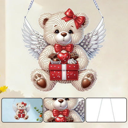 C'eitura 5D Diamond Art Hanging Ornament - DIY Crystal Paint by Diamond Kit, Angel & Bear Pattern Gem Art for Home Wall Decor, Unique Birthday for Her, Wife, Girlfriend