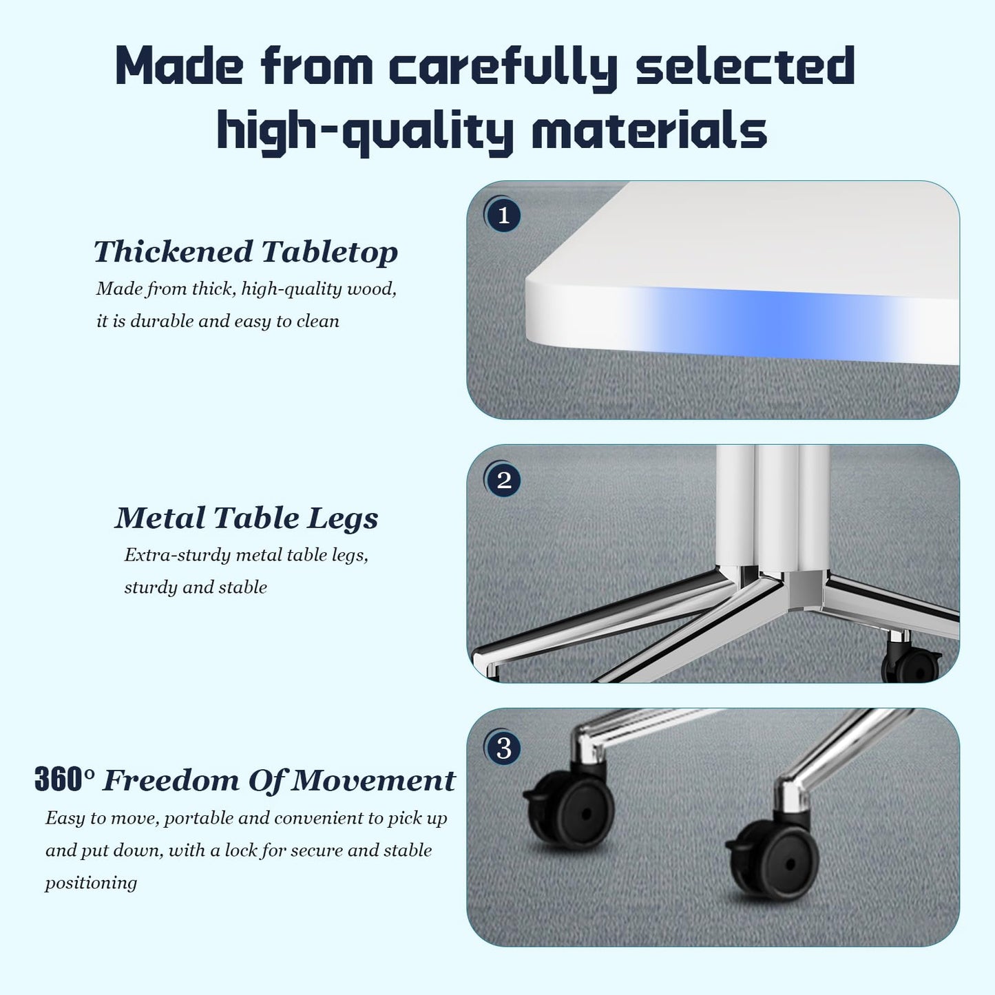 7.5 FT Large Folding Conference Table,Training Seminar Tables for 6-8 People,Built-in Wireless Charger and Power Box,Metal Legs Rolling Training Table for Office (1, White, 90.5"L×35.4“W×29.5"H)