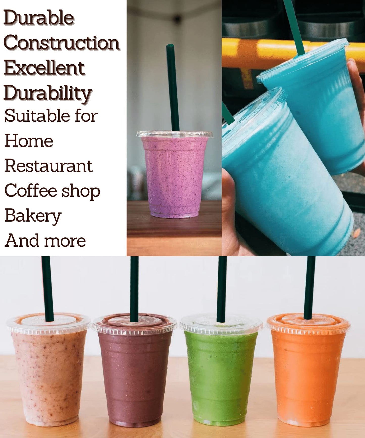 20 oz Clear Plastic Cups with Lids and STRAWS, Disposable Drinking Cups for Cold Drinks, Iced Coffee, Milkshakes, Smoothies, 25 Sets