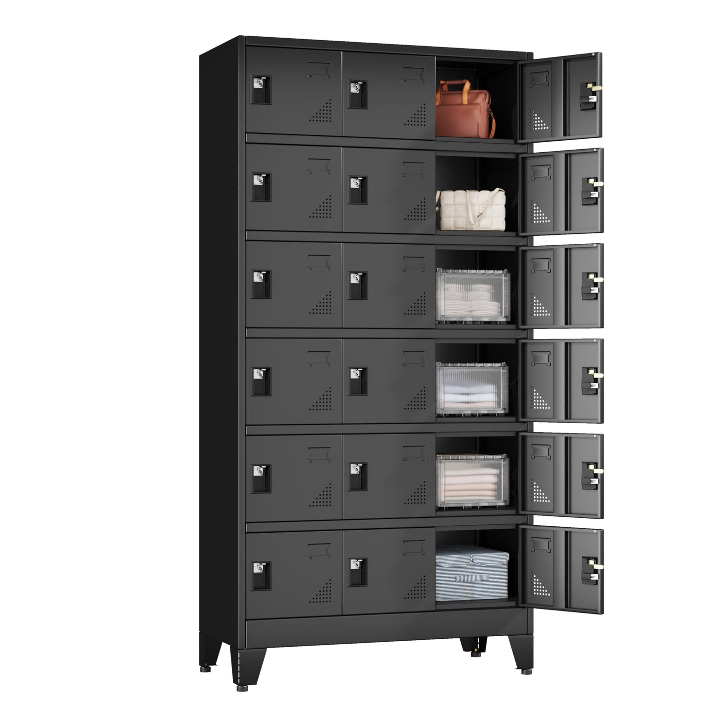 erosoei Metal Lockers for Employees, 18 Doors Metal Storage Locker with Card Slot and Ventilation Holes, Steel Employee lockers for Home Office School Gym Garage, Requires Installation