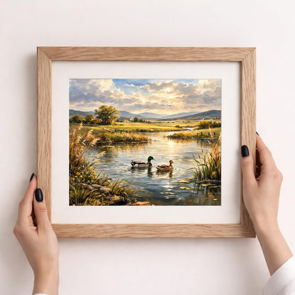FUHYGU Rustic Mallard Duck Diamond Art Kits for Adults Beginners, Gifts for Duck Lovers, Countryside Lake Wildlife Waterfowl DIY Gem Diamond Painting Art Kits for Farmhouse Wall Decor, 11.8x9.8 Inch