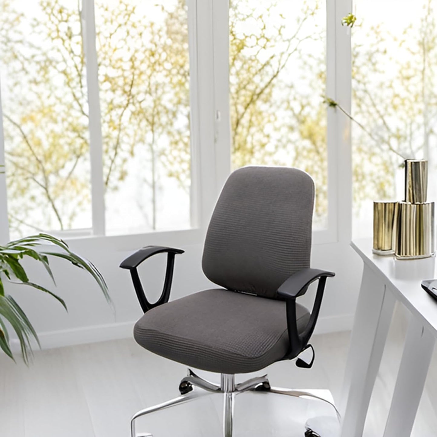 Computer Office Chair Cover, Stretchable Universal Rotating Chair Slipcover (ZZ Dark Grey Walf Checks)