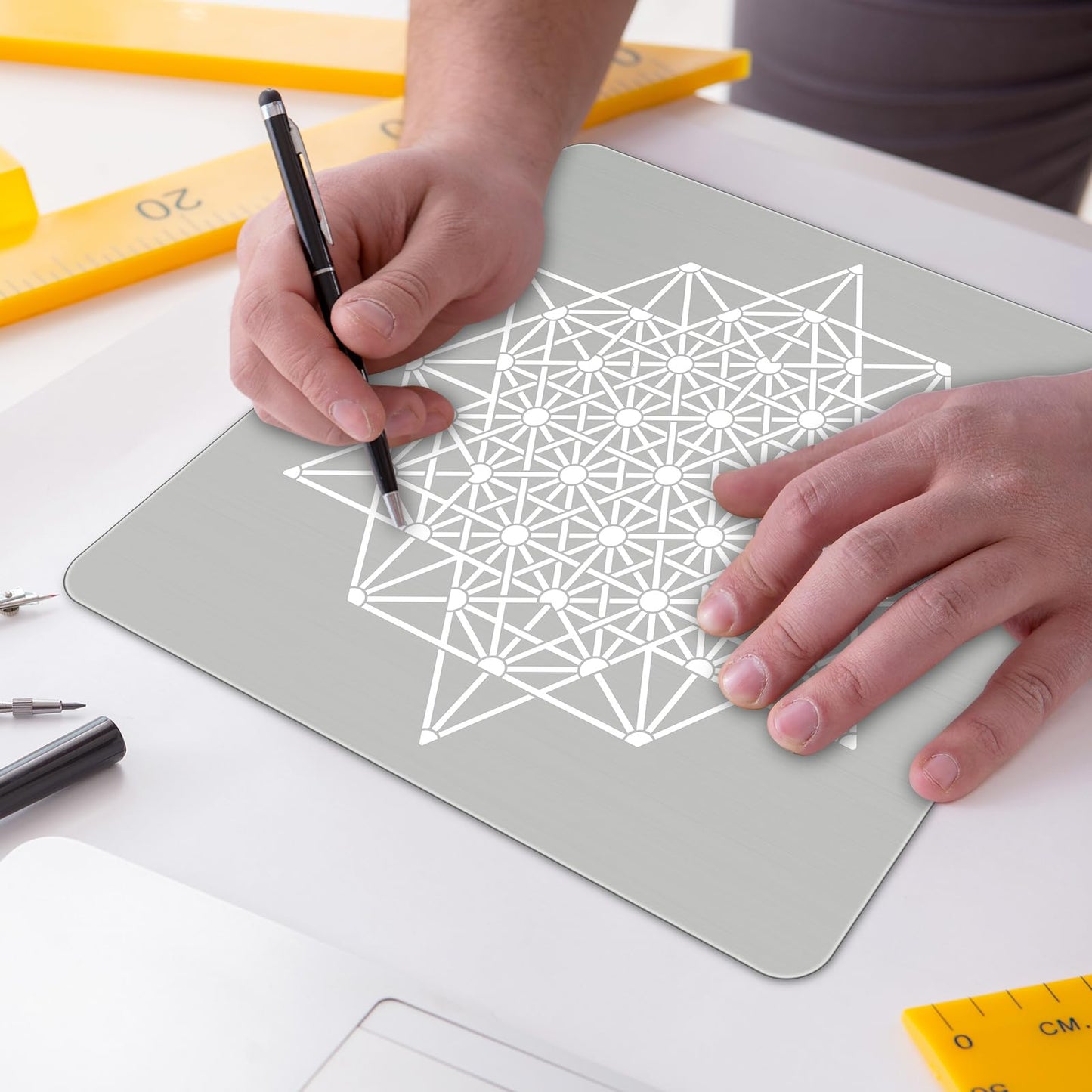 Therwen 4 Pcs Reusable Metal Stencils Sacred Geometry Stencils Flower of Life Version 64 Tetrahedron Seed of Life Drawing Template for Wood Burning Engraving Crafting Scrapbook Wall Painting Crafts
