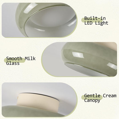 TeHenoo Modern LED Ceiling Light,11 inch,Olive Green Milk Glass Shade,3000K/Warm White/15W,Mid Century Flush Mount Light for Hallway,Laundry Room,Living Room