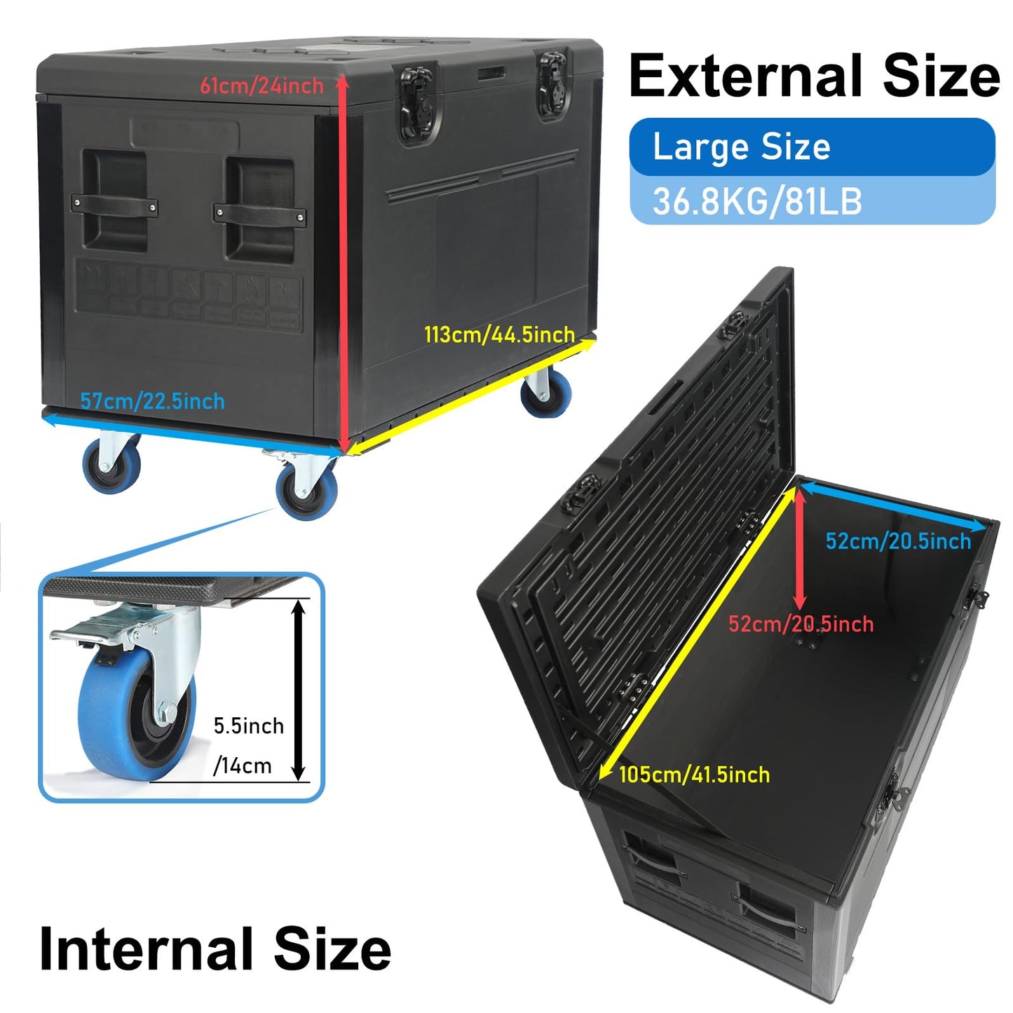 ECGOIOE Cable Trunk Road Case with Wheels 44" x 22" x 24" Professional Stackable Heavy Duty ATA Rolling Road Case for DJ Equipment Storage Transport Touring with Casters