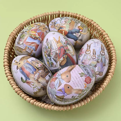 LASIYUAN 4pcs Pieces Painted Eggshell Style tin Box for Easter，Reusable Metal Egg Tins by ，for Easter Parties Decorations Storage Style (4 big)