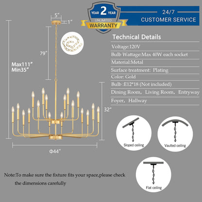 Gifarich Gold Chandeliers for Dining Room Light Fixture Over Table, Modern Farmhouse Chandeliers for Living Room,18-Lights Industrial Metal Candle Lighting Fixtures for Entryway Kitchen Island Foyer