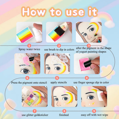 Professional Face Painting kit 110 Colors Split Cake Face Paint 96 pcs Set Non-Toxic Washable & Safe with Brushes Sponges Glitter Stencils for Halloween Makeup Kit for Pro Face Painter full kit