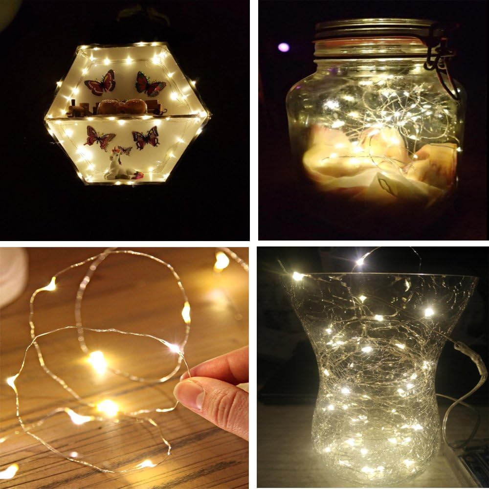 2 50LEDs 2 16.4) BXROIU x Fairy Lights Battery Operated, Silver Wire Mode Chains String Lights for Bedroom Christmas