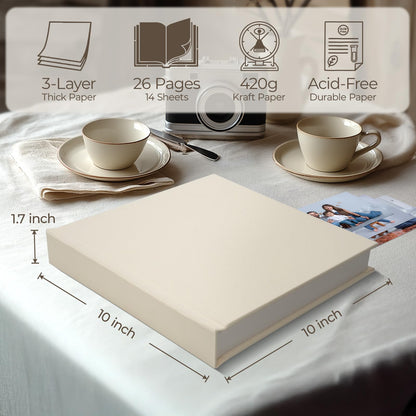 Vienrose Scrapbook Album, 10"x10" DIY Scrapbook Photo Album Linen Cover Kraft Paper with 20 Sheets 40 Pages, Scrapbooking Supplies for Wedding, Anniversary, Family, Valentine Gift, Beige