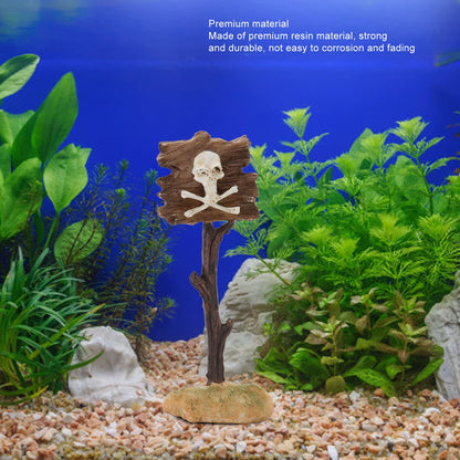 GLOGLOW Aquarium Decor, Resin Skeleton Warning Sign Ornament for Fish Tank Accessories with Unique Theme Design for Aquatic Plants and Creative Underwater Scenes