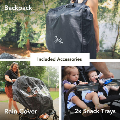 Strolee Lightweight Double Side by Side Stroller - 22 Lbs, 9.5" Compact Fold, Twin Nap Ready Seating, No Rethread Harness, Magnetic Buckle & Ultra Plush Seat 60Lb Max Per Seat- (v2 Sage)