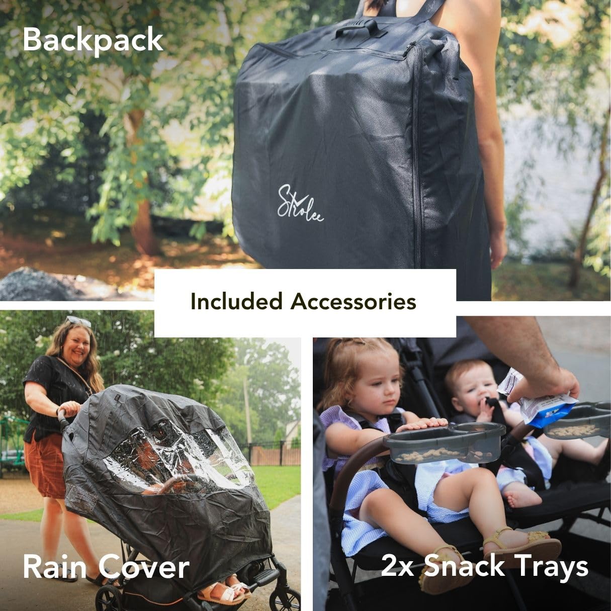 Strolee Lightweight Double Side by Side Stroller - 22 Lbs, 9.5" Compact Fold, Twin Nap Ready Seating, No Rethread Harness, Magnetic Buckle & Ultra Plush Seat 60Lb Max Per Seat- (v2 Shadow)