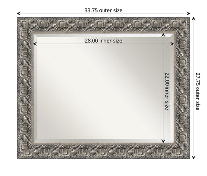 Amanti Art Silver Bathroom Mirror for Over Sink, 28x34 Silver Luxor Rectangle Vanity Mirror, Large Traditional Wood Frame, Hangs Horizonally and Vertically, Bathroom Wall Decor, Beveled Edge