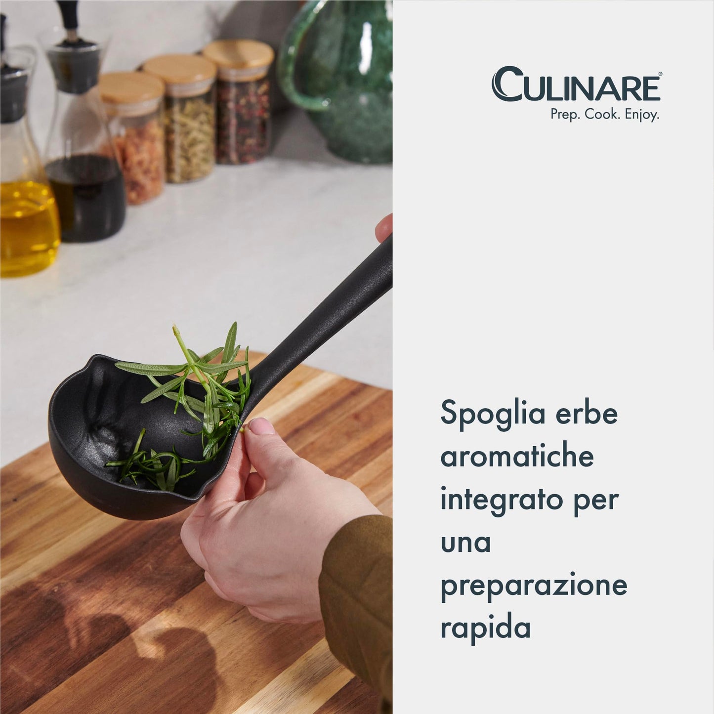 Culinare Soup Ladle with Dual Pouring Spouts & Herb Stripper – Heat-Resistant, Non-Stick Safe Serving Spoon for Soups, Stews & Sauces – Ergonomic Handle, Dishwasher Safe, Easy Storage