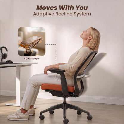 COLAMY Office Chair for Long Hours, Easy Wire-Control Desk Chair with Sliding Seat Depth & Thick Padded Lumbar Support, Heavy Duty 300 LBS High Back Mesh Computer Chair for Home Workstation,Orange