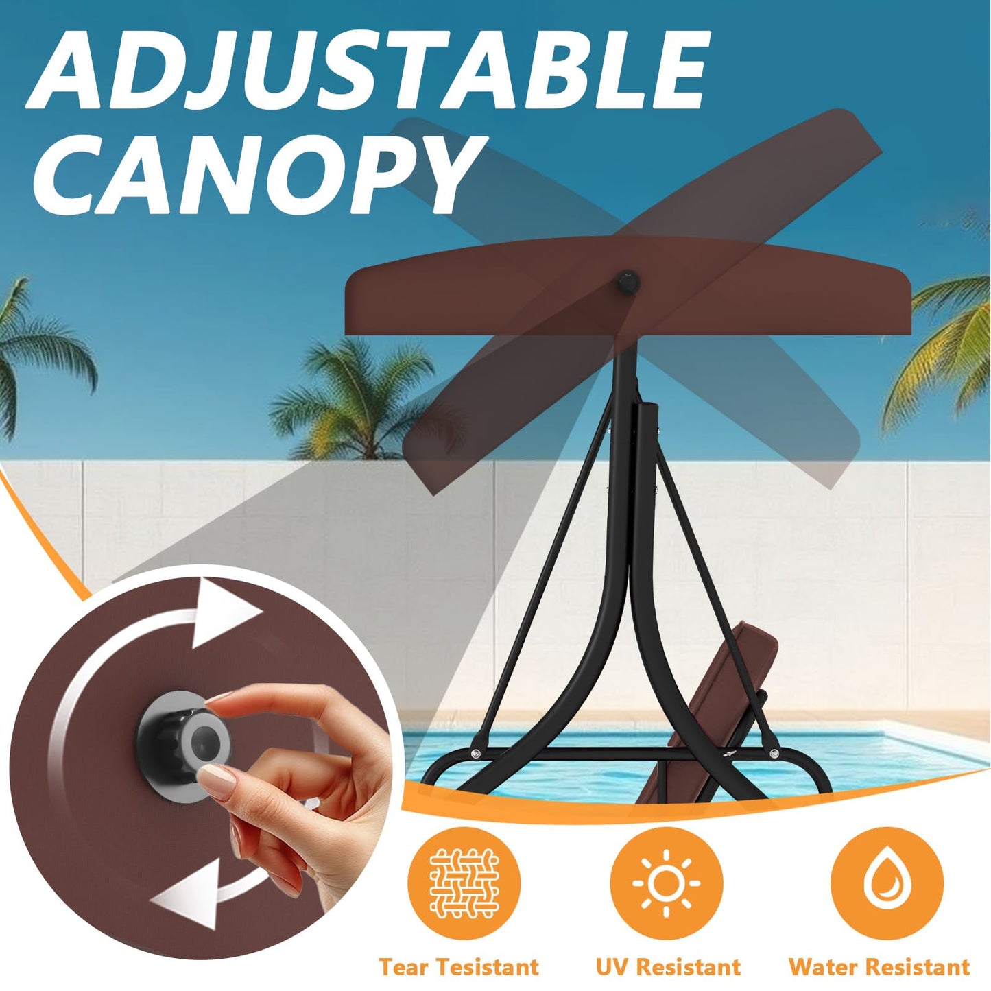 3 Seat Outdoor Porch Swing with Stand, 760 lbs Capacity Heavy Duty Patio Glider Swings for Adults, Convertible 2 in 1 Patio Swings Bed with Adjustable Canopy & Thick Cushions for Garden Yard
