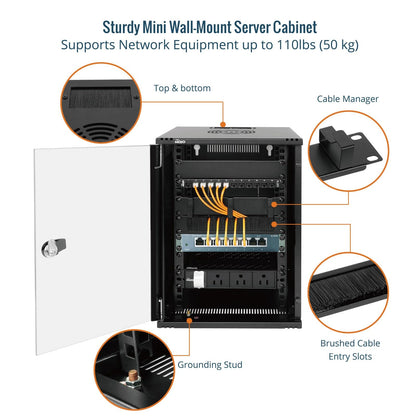 Tecmojo 12U 10 inch Rack, Wall Mount Network Cabinet Set,12.3W x 13D x 22.3H- Load Capacity 110Lbs(50 kg),Black 10" Wall Housing Server Rack Set