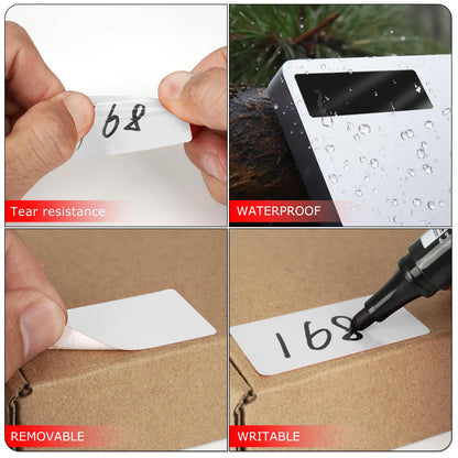 Meitaat White Rectangle Stickers 2 x 1 Inch Color Coding Labels Vinyl Roll Self-Adhesive Waterproof Removable 500 PCS