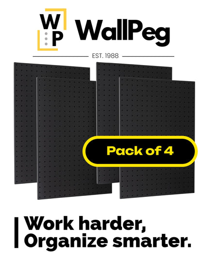 WallPeg Pegboard Kit - 4 Each 24"x16" Peg Board Panels - Made in USA - Mounted Size is 64" x 24" Pegboards Wall Organizer for Walls Home, Garage Tool Storage, Office Organization, Kitchen, Craft Room