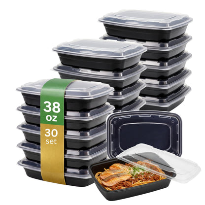 ProTakeOut Meal Prep Containers [30 Pack] Rectangular Food Storage Containers with Lids, Bento Box, BPA Free, Stackable, Microwave/Dishwasher/Freezer Safe To Go Food Containers for Meal Prep (38 oz)