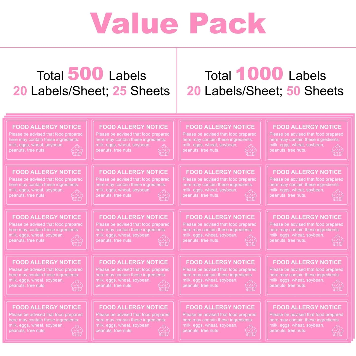 Hepertise 500 Pcs Food Allergy Stickers, 1x2 Inch Labels for Bakery, Cookie, Kitchen
