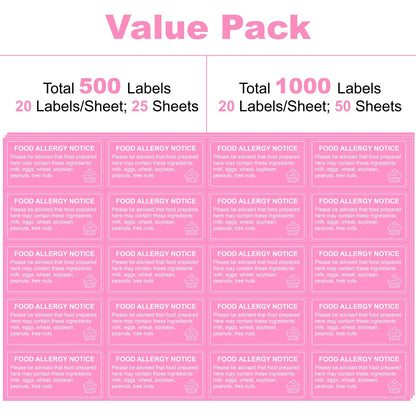 Hepertise 500 Pcs Food Allergy Stickers, 1x2 Inch Labels for Bakery, Cookie, Kitchen