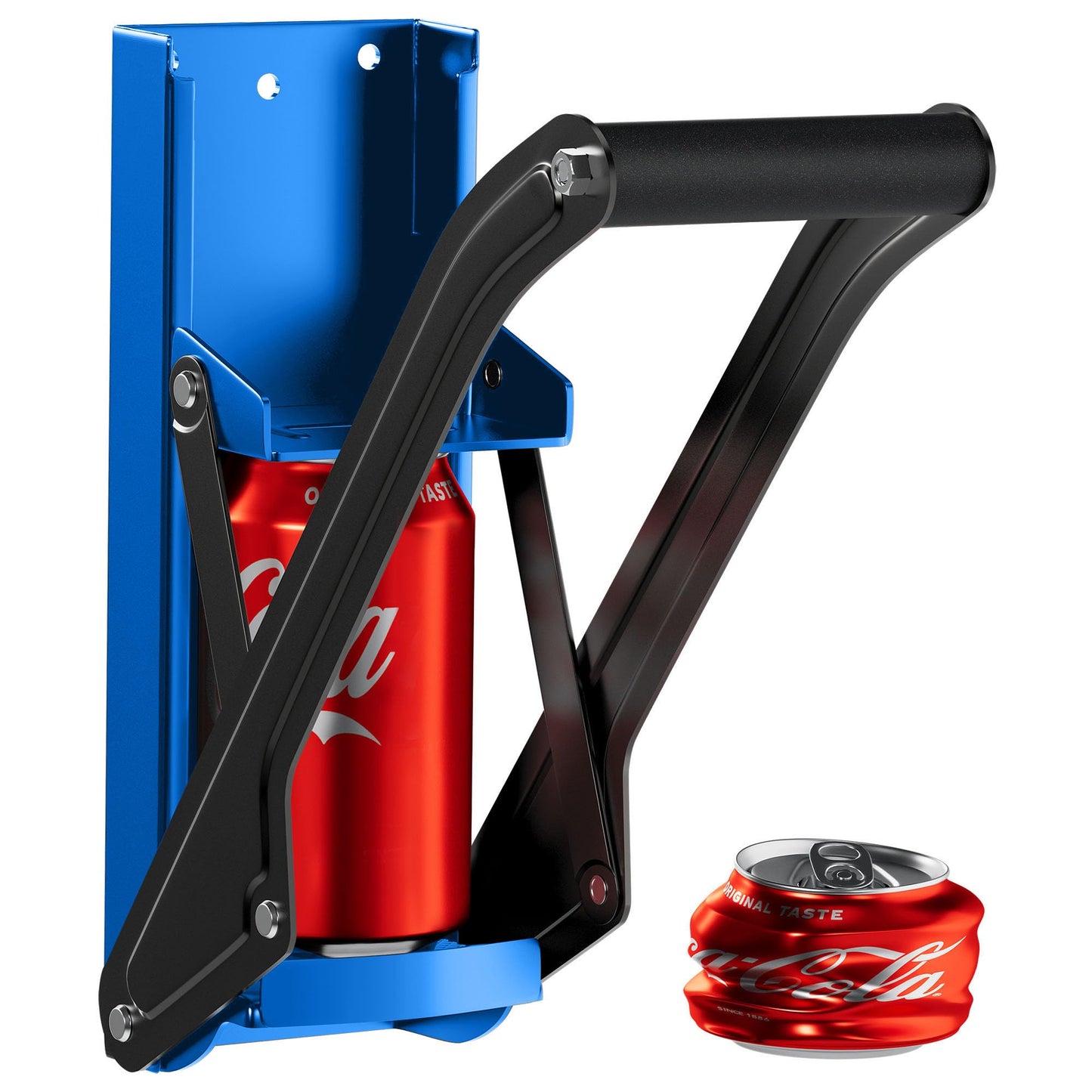 Can Crushers for Recycling - 16 oz Heavy Duty Aluminum Can Crusher Wall Mounted - Soda and Beer Can Smasher for Recycling with Bottle Opener - For 12 and 16 oz Cans - Easy to Install, Blue - RamPro