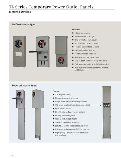 Siemens TL137US Talon Temporary Power Outlet Panel by with a 20, 30, and 50-Amp Receptacle Installed, 125 Amp Main Breaker, Unmetered