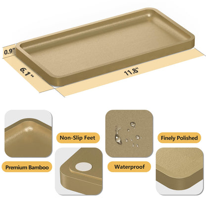Weenson Gold Bathroom Vanity Tray for Countertop Perfume Makeup Jewelry Decor Candle, Bamboo Kitchen Tray for Soap Dispenser Spice Coffee, Toilet Tank Tray 11.81”L x 6.1”W x 0.79”H