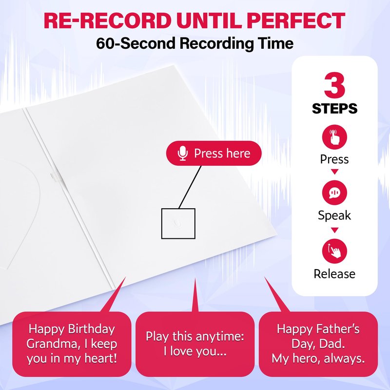 Top Life Recordable Greeting Card - Unmatched 60-Second Custom Voice Message - Embossed Heart Cover and Sticker Sheets - DIY Talking Card with Red Envelope for Birthday, Wedding, Anniversary