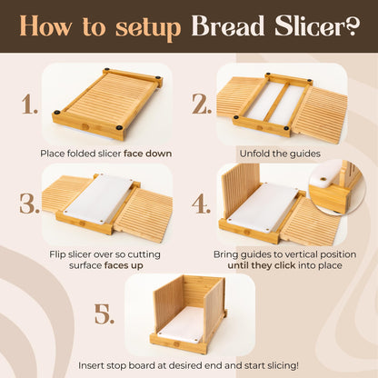 ABIOTO Bread Slicer for Homemade Bread - No Splinter with HDPE Base & Maple Finger - 4 Different Thicknesses for Uniform & Consistent Slices - Foldable Bread Cutter with Optimal Knife Grooves