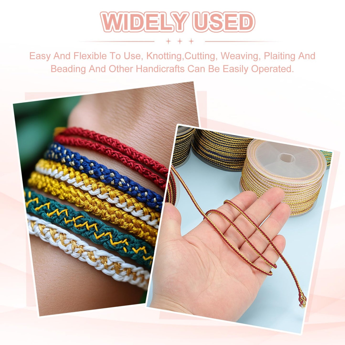 PATIKIL 15 Yards x 2.5 mm Braided Cord, Metallic Bracelet Knotting Macrame Cord Braiding Beading Thread Twine Rope for String Knitting DIY Jewelry Making Plant Wall Hanger, Gold